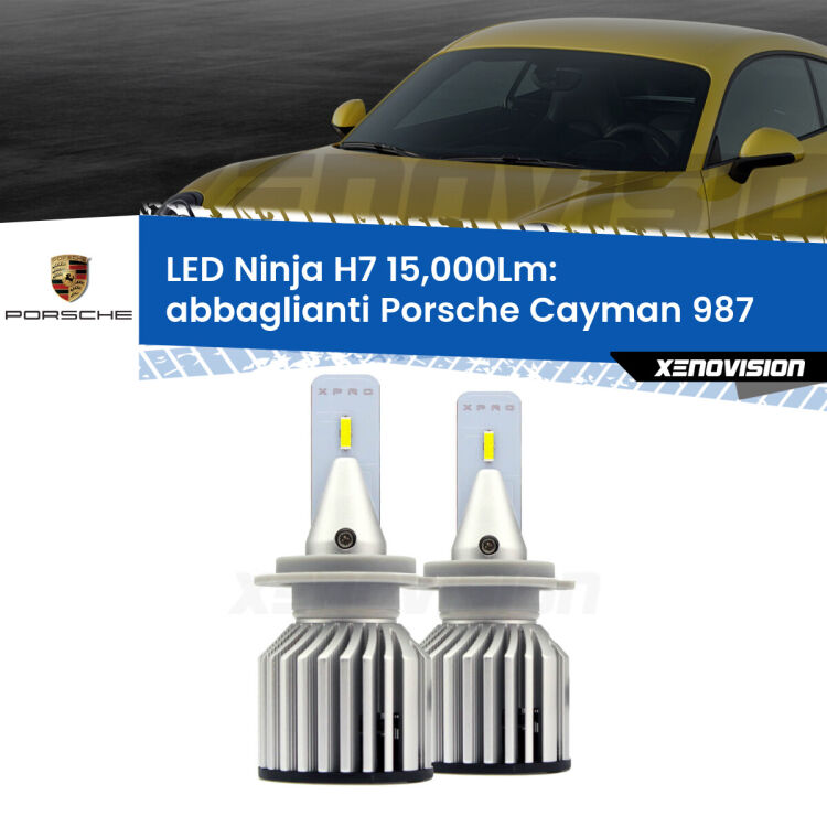 <strong>Kit abbaglianti LED specifico per Porsche Cayman</strong> 987 dal 2009, con fari Bi-Xenon. Lampade <strong>H7</strong> Canbus da 15.000Lumen di luminosità modello Ninja Xenovision.
