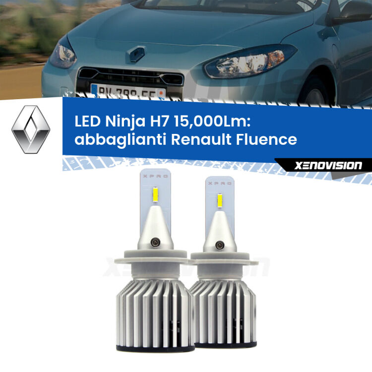 <strong>Kit abbaglianti LED specifico per Renault Fluence</strong>  2010-2015. Lampade <strong>H7</strong> Canbus da 15.000Lumen di luminosità modello Ninja Xenovision.