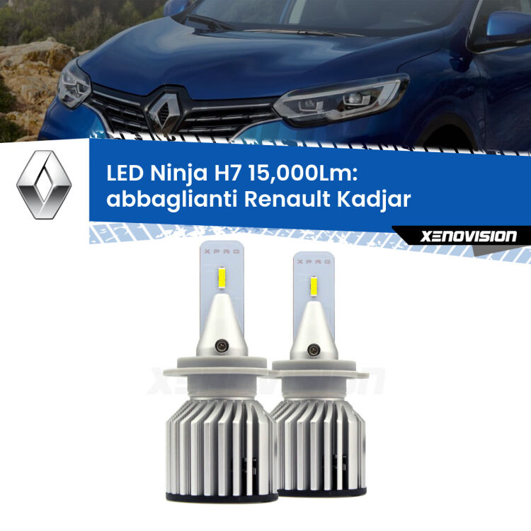 <strong>Kit abbaglianti LED specifico per Renault Kadjar</strong>  2015-2022. Lampade <strong>H7</strong> Canbus da 15.000Lumen di luminosità modello Ninja Xenovision.