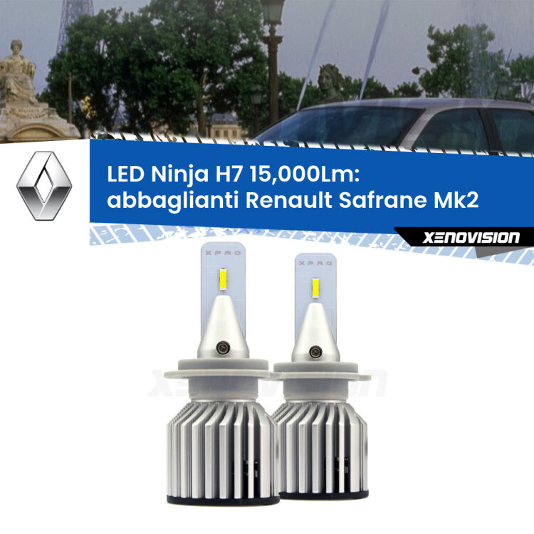 <strong>Kit abbaglianti LED specifico per Renault Safrane</strong> Mk2 con fari Xenon. Lampade <strong>H7</strong> Canbus da 15.000Lumen di luminosità modello Ninja Xenovision.