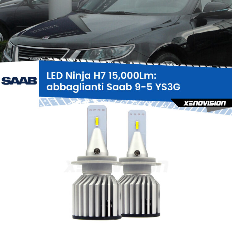 <strong>Kit abbaglianti LED specifico per Saab 9-5</strong> YS3G 2010-2012. Lampade <strong>H7</strong> Canbus da 15.000Lumen di luminosità modello Ninja Xenovision.