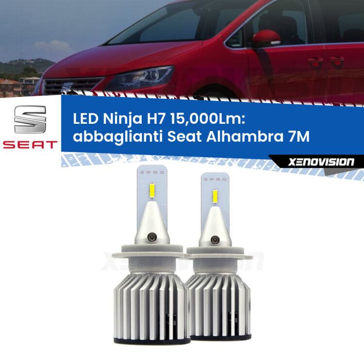 <strong>Kit abbaglianti LED specifico per Seat Alhambra</strong> 7M con fari Xenon. Lampade <strong>H7</strong> Canbus da 15.000Lumen di luminosità modello Ninja Xenovision.
