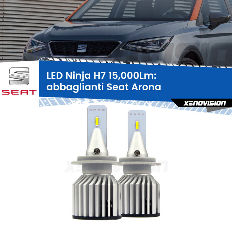 <strong>Kit abbaglianti LED specifico per Seat Arona</strong>  2017in poi. Lampade <strong>H7</strong> Canbus da 15.000Lumen di luminosità modello Ninja Xenovision.