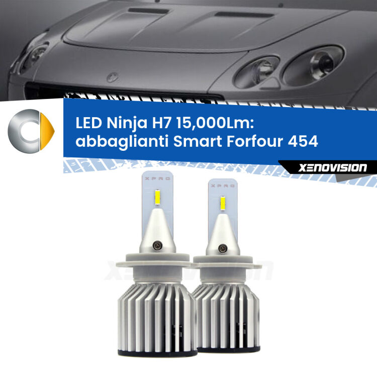 <strong>Kit abbaglianti LED specifico per Smart Forfour</strong> 454 2004-2006. Lampade <strong>H7</strong> Canbus da 15.000Lumen di luminosità modello Ninja Xenovision.