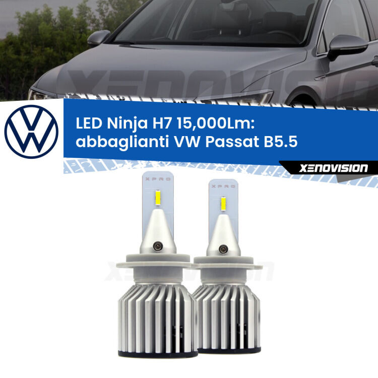 <strong>Kit abbaglianti LED specifico per VW Passat</strong> B5.5 2000-2005. Lampade <strong>H7</strong> Canbus da 15.000Lumen di luminosità modello Ninja Xenovision.