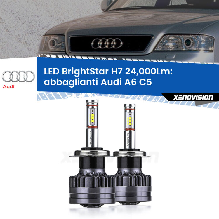 <strong>Kit LED abbaglianti per Audi A6</strong> C5 1997-2004. </strong>Include due lampade Canbus H7 Brightstar da 24,000 Lumen. Qualità Massima.