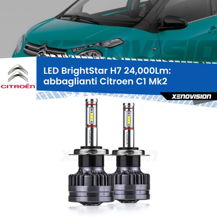 <strong>Kit LED abbaglianti per Citroen C1</strong> Mk2 2014in poi. </strong>Include due lampade Canbus H7 Brightstar da 24,000 Lumen. Qualità Massima.