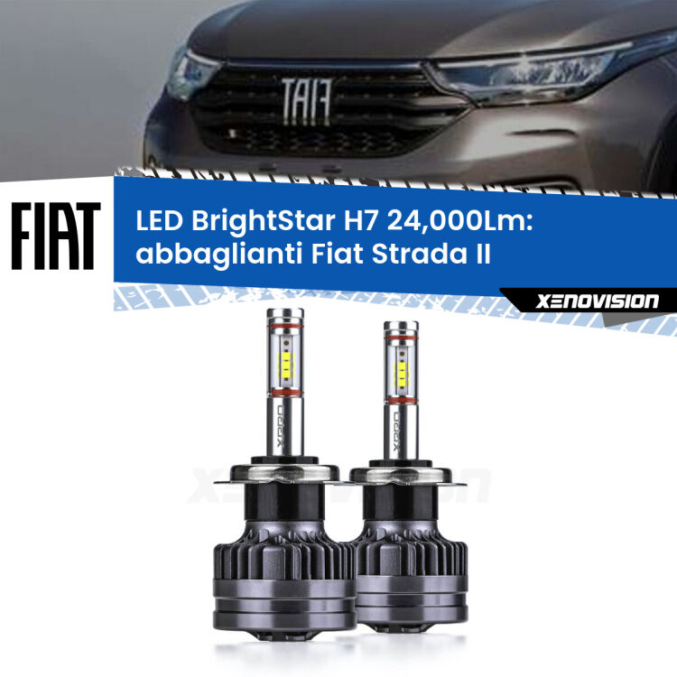 0 Abbaglianti LED H7 24,000Lm per Fiat Strada II 2º restyling <strong>Kit LED abbaglianti per Fiat Strada</strong> II 2º restyling. </strong>Include due lampade Canbus H7 Brightstar da 24,000 Lumen. Qualità Massima.
