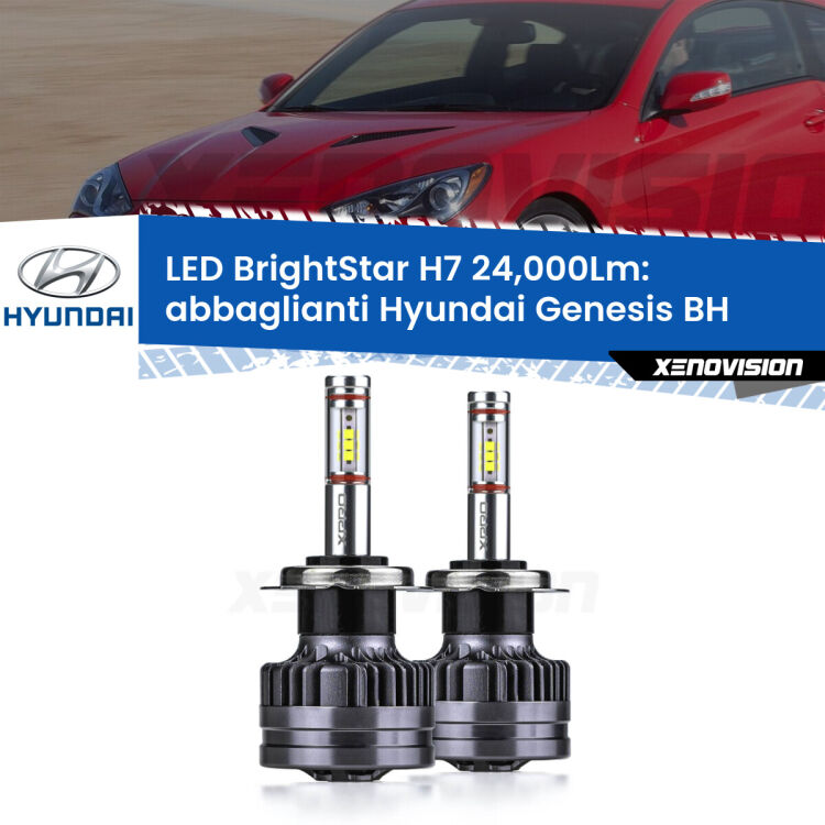 <strong>Kit LED abbaglianti per Hyundai Genesis</strong> BH 2008-2014. </strong>Include due lampade Canbus H7 Brightstar da 24,000 Lumen. Qualità Massima.