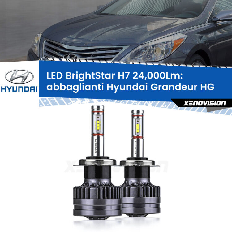 Abbaglianti LED H7 24,000Lm per Hyundai Grandeur HG 2011 -2016 <strong>Kit LED abbaglianti per Hyundai Grandeur</strong> HG 2011 -2016. </strong>Include due lampade Canbus H7 Brightstar da 24,000 Lumen. Qualità Massima.