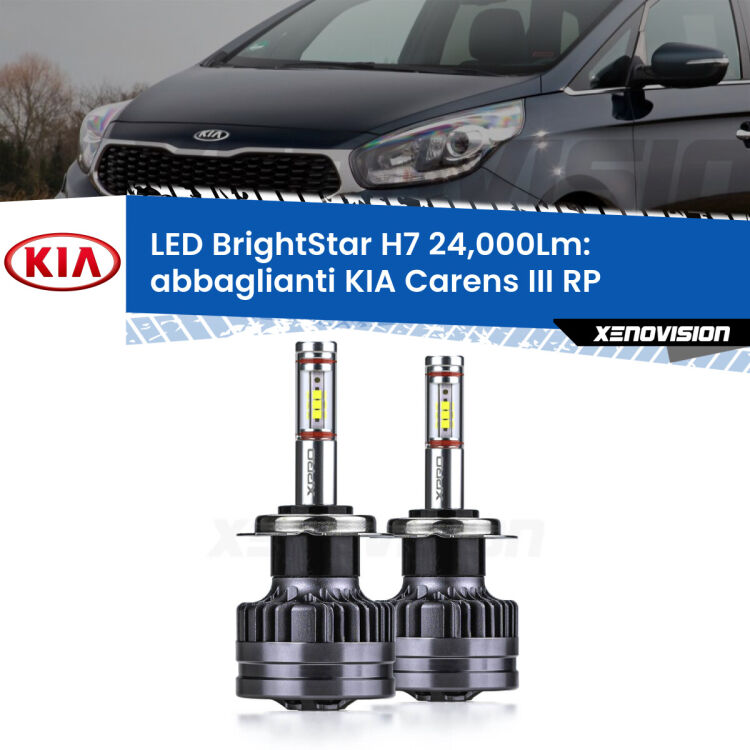 <strong>Kit LED abbaglianti per KIA Carens III</strong> RP 2012-2021. </strong>Include due lampade Canbus H7 Brightstar da 24,000 Lumen. Qualità Massima.