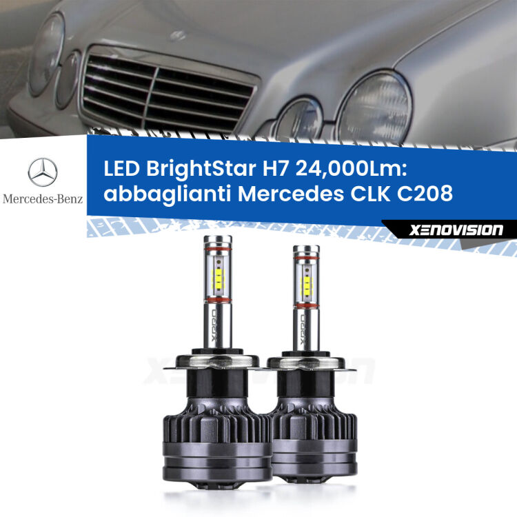 Abbaglianti LED H7 24,000Lm per Mercedes CLK C208 1997 -2002 <strong>Kit LED abbaglianti per Mercedes CLK</strong> C208 1997 -2002. </strong>Include due lampade Canbus H7 Brightstar da 24,000 Lumen. Qualità Massima.
