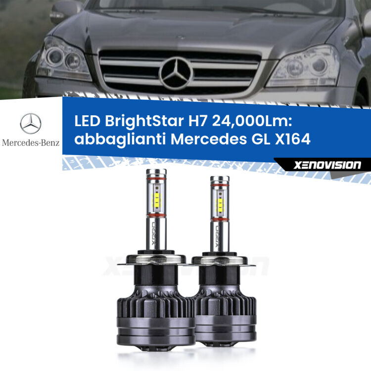 <strong>Kit LED abbaglianti per Mercedes GL</strong> X164 2006-2012. </strong>Include due lampade Canbus H7 Brightstar da 24,000 Lumen. Qualità Massima.