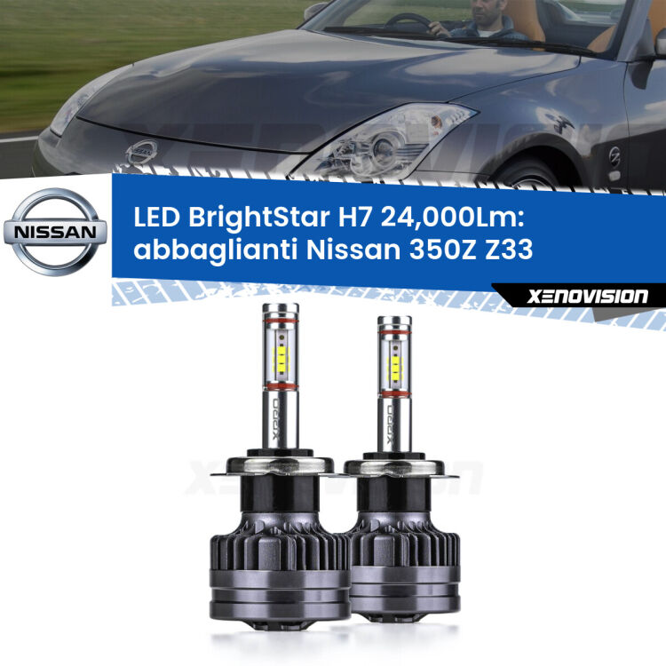 <strong>Kit LED abbaglianti per Nissan 350Z</strong> Z33 con fari Xenon. </strong>Include due lampade Canbus H7 Brightstar da 24,000 Lumen. Qualità Massima.