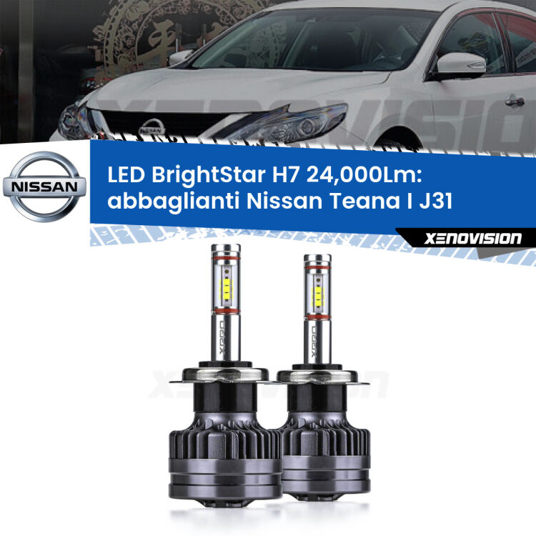<strong>Kit LED abbaglianti per Nissan Teana I</strong> J31 2003-2008. </strong>Include due lampade Canbus H7 Brightstar da 24,000 Lumen. Qualità Massima.