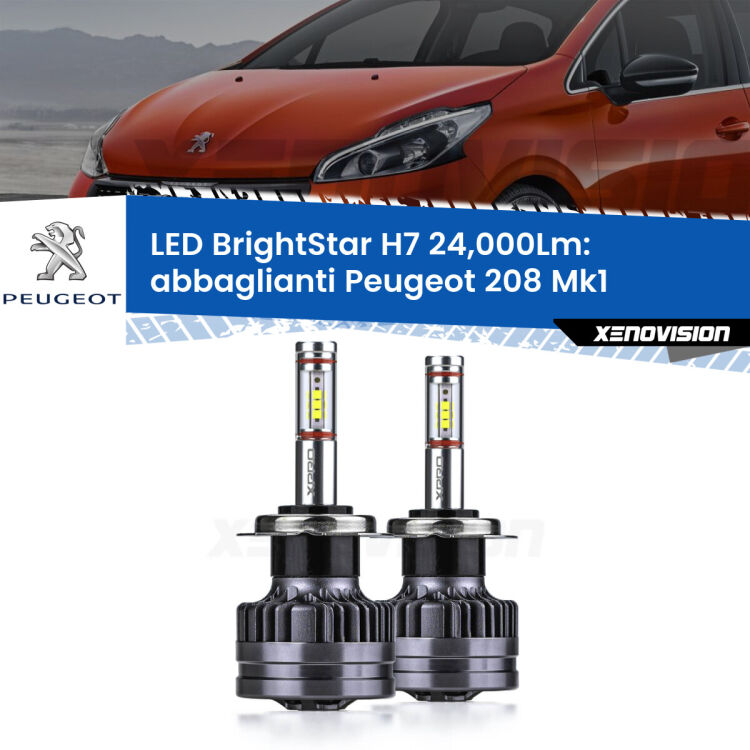 <strong>Kit LED abbaglianti per Peugeot 208</strong> Mk1 2012-2018. </strong>Include due lampade Canbus H7 Brightstar da 24,000 Lumen. Qualità Massima.