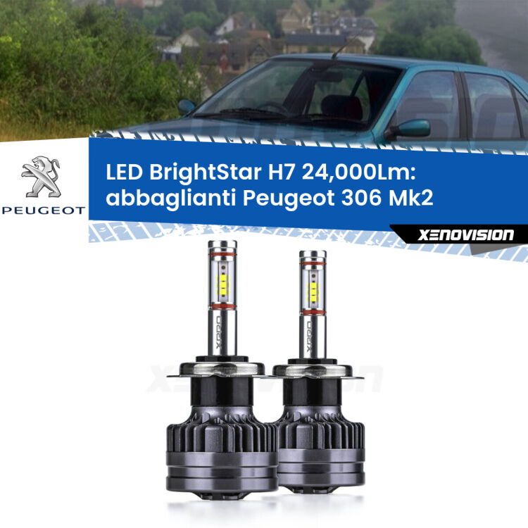 <strong>Kit LED abbaglianti per Peugeot 306</strong> Mk2 1997-1999. </strong>Include due lampade Canbus H7 Brightstar da 24,000 Lumen. Qualità Massima.