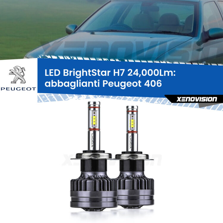 0 Abbaglianti LED H7 24,000Lm per Peugeot 406 1995 -2004 <strong>Kit LED abbaglianti per Peugeot 406</strong> 1995 -2004. </strong>Include due lampade Canbus H7 Brightstar da 24,000 Lumen. Qualità Massima.