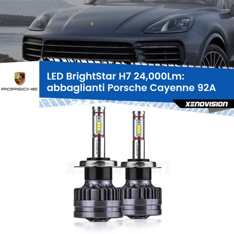 <strong>Kit LED abbaglianti per Porsche Cayenne</strong> 92A fino al 2014, con fari Bi-Xenon. </strong>Include due lampade Canbus H7 Brightstar da 24,000 Lumen. Qualità Massima.