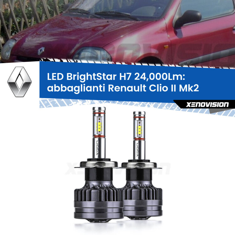 <strong>Kit LED abbaglianti per Renault Clio II</strong> Mk2 con fari Xenon. </strong>Include due lampade Canbus H7 Brightstar da 24,000 Lumen. Qualità Massima.