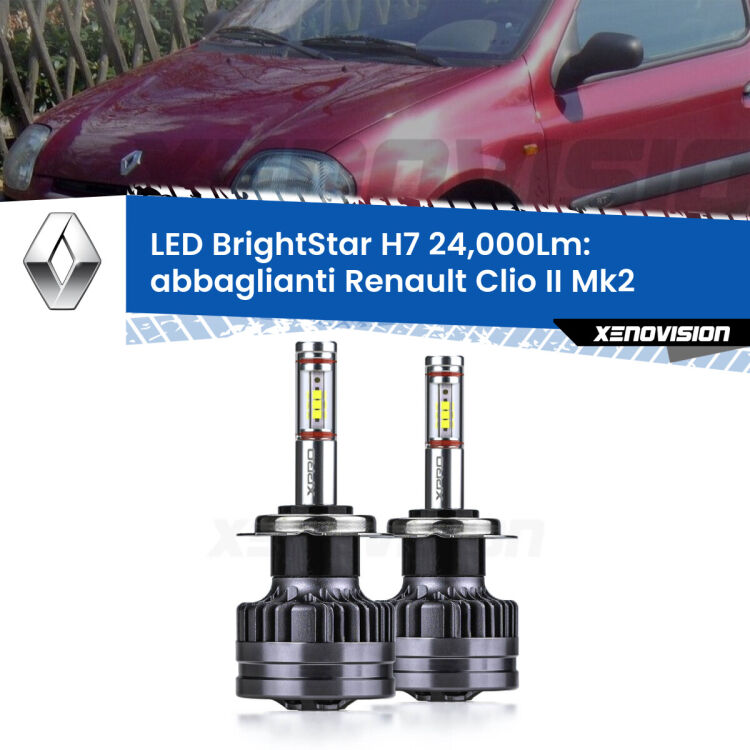 0 Abbaglianti LED H7 24,000Lm per Renault Clio II Mk2 con fari Xenon <strong>Kit LED abbaglianti per Renault Clio II</strong> Mk2 con fari Xenon. </strong>Include due lampade Canbus H7 Brightstar da 24,000 Lumen. Qualità Massima.