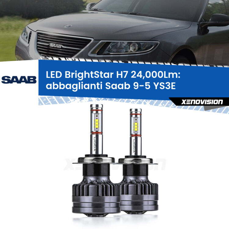 <strong>Kit LED abbaglianti per Saab 9-5</strong> YS3E Full-beam spotlight con fari Bi-Xenon. </strong>Include due lampade Canbus H7 Brightstar da 24,000 Lumen. Qualità Massima.