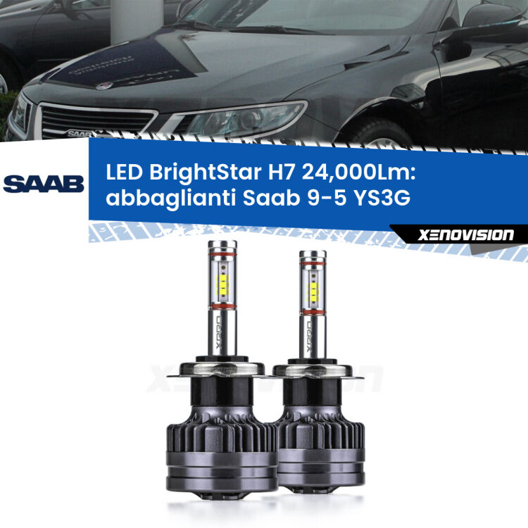 <strong>Kit LED abbaglianti per Saab 9-5</strong> YS3G 2010-2012. </strong>Include due lampade Canbus H7 Brightstar da 24,000 Lumen. Qualità Massima.