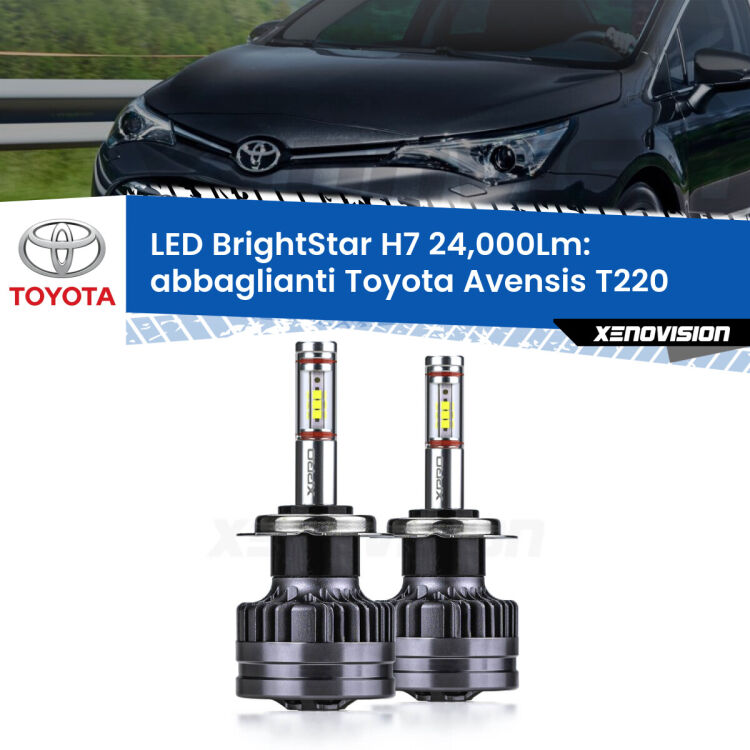 <strong>Kit LED abbaglianti per Toyota Avensis</strong> T220 1997-2003. </strong>Include due lampade Canbus H7 Brightstar da 24,000 Lumen. Qualità Massima.