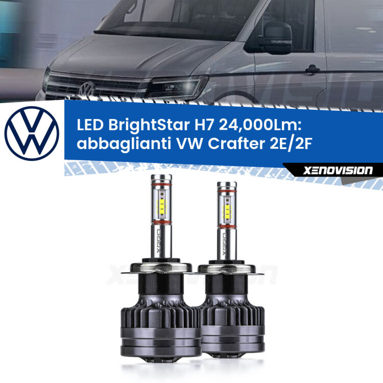 <strong>Kit LED abbaglianti per VW Crafter</strong> 2E/2F 2006-2016. </strong>Include due lampade Canbus H7 Brightstar da 24,000 Lumen. Qualità Massima.