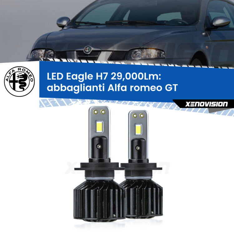 0 Abbaglianti LED H7 29,000Lm per Alfa romeo GT 2003 -2010 <strong>Kit abbaglianti LED specifico per Alfa romeo GT</strong> 2003 -2010. Lampade <strong>H7</strong> Canbus da 29.000Lumen di luminosità modello Eagle Xenovision.