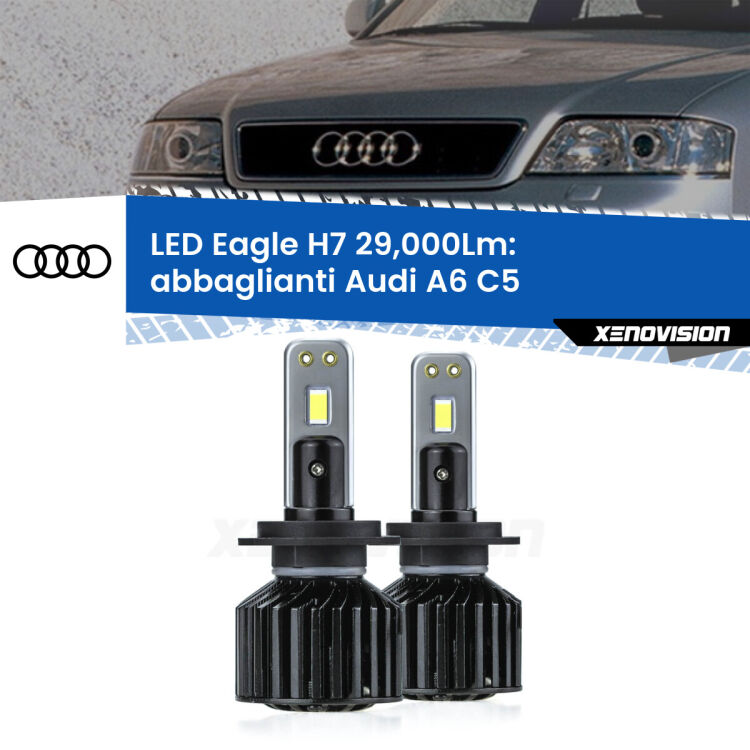 0 Abbaglianti LED H7 29,000Lm per Audi A6 C5 1997 -2004 <strong>Kit abbaglianti LED specifico per Audi A6</strong> C5 1997 -2004. Lampade <strong>H7</strong> Canbus da 29.000Lumen di luminosità modello Eagle Xenovision.