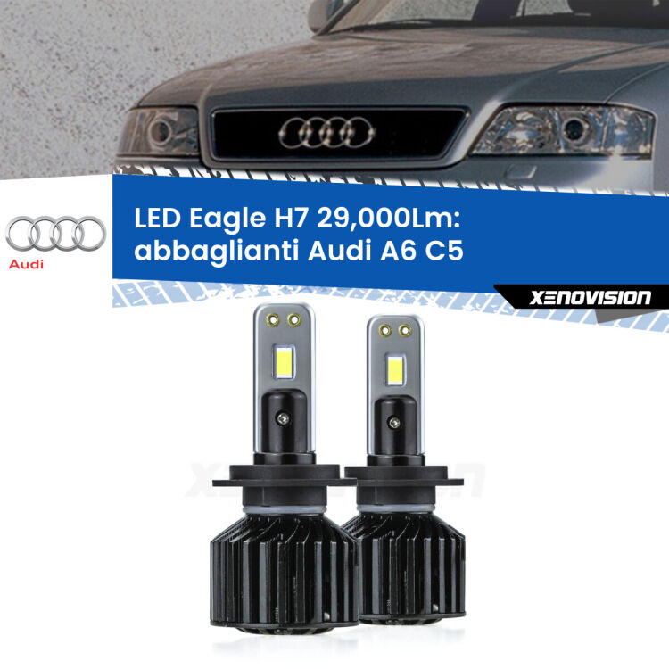 <strong>Kit abbaglianti LED specifico per Audi A6</strong> C5 1997-2004. Lampade <strong>H7</strong> Canbus da 29.000Lumen di luminosità modello Eagle Xenovision.