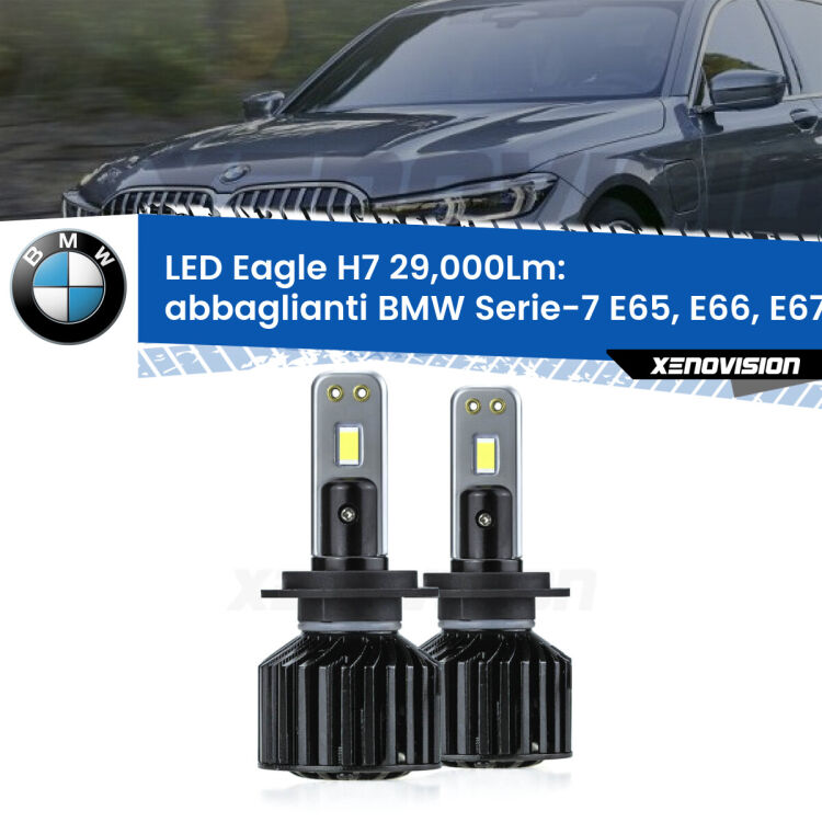 <strong>Kit abbaglianti LED specifico per BMW Serie-7</strong> E65, E66, E67 2001-2008. Lampade <strong>H7</strong> Canbus da 29.000Lumen di luminosità modello Eagle Xenovision.