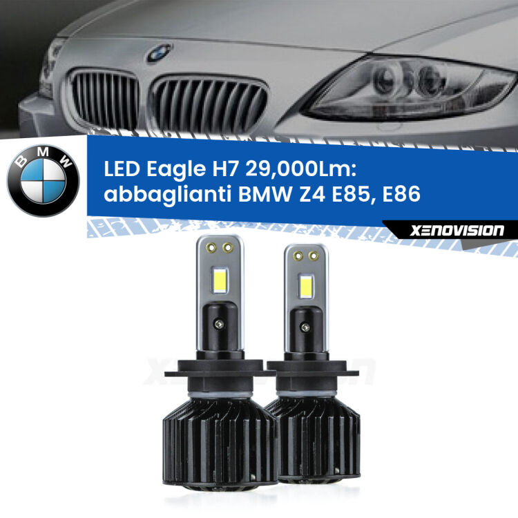 <strong>Kit abbaglianti LED specifico per BMW Z4</strong> E85, E86 2003-2008. Lampade <strong>H7</strong> Canbus da 29.000Lumen di luminosità modello Eagle Xenovision.