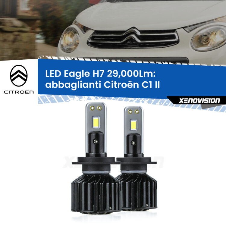 Abbaglianti LED H7 29,000Lm per Citroën C1 II 2014 in poi <strong>Kit abbaglianti LED specifico per Citroën C1</strong> II 2014 in poi. Lampade <strong>H7</strong> Canbus da 29.000Lumen di luminosità modello Eagle Xenovision.
