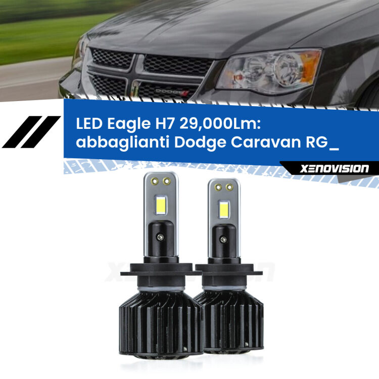 Abbaglianti LED H7 29,000Lm per Dodge Caravan RG_ 2000 -2007 <strong>Kit abbaglianti LED specifico per Dodge Caravan</strong> RG_ 2000 -2007. Lampade <strong>H7</strong> Canbus da 29.000Lumen di luminosità modello Eagle Xenovision.