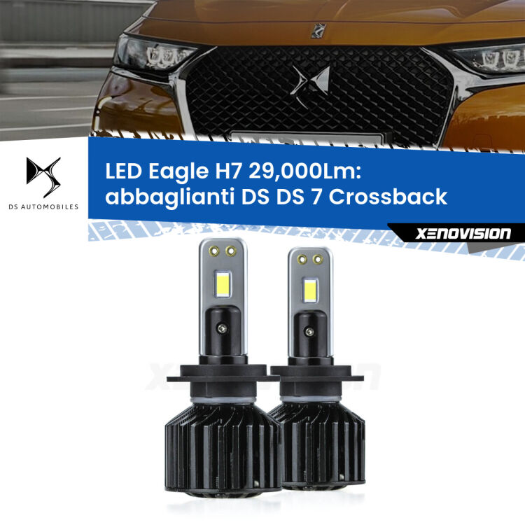 0 Abbaglianti LED H7 29,000Lm per DS DS 7 Crossback con fari Xenon <strong>Kit abbaglianti LED specifico per DS DS 7 Crossback</strong> con fari Xenon. Lampade <strong>H7</strong> Canbus da 29.000Lumen di luminosità modello Eagle Xenovision.