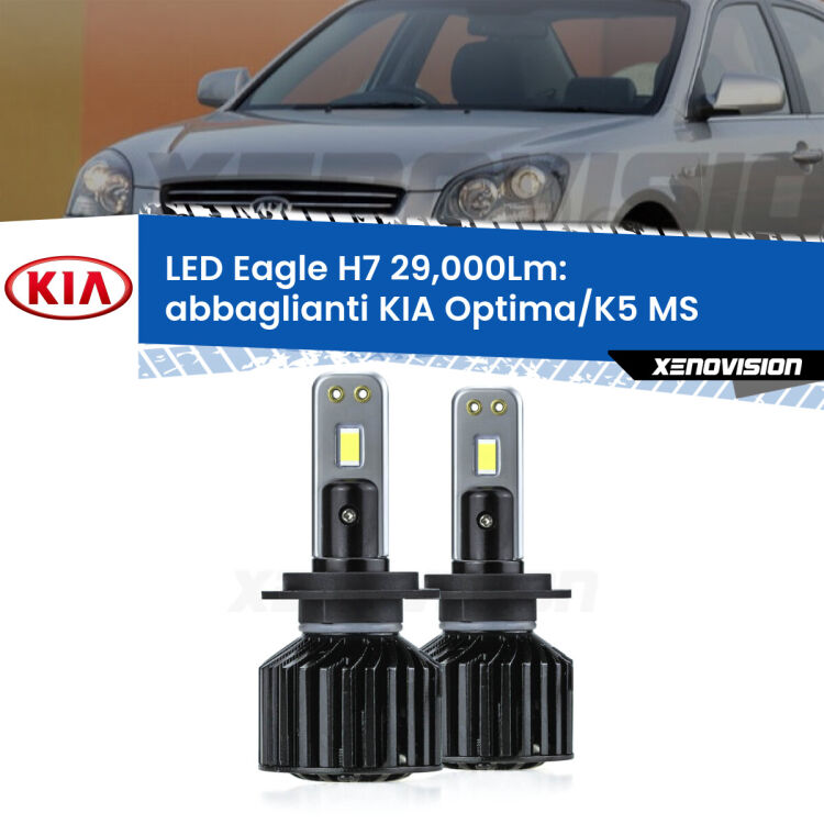 <strong>Kit abbaglianti LED specifico per KIA Optima/K5</strong> MS 2000-2004. Lampade <strong>H7</strong> Canbus da 29.000Lumen di luminosità modello Eagle Xenovision.