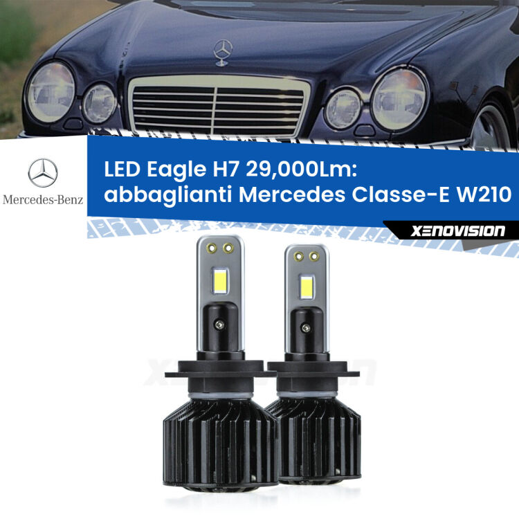 Abbaglianti LED H7 29,000Lm per Mercedes Classe-E W210 1995 -2002 <strong>Kit abbaglianti LED specifico per Mercedes Classe-E</strong> W210 1995 -2002. Lampade <strong>H7</strong> Canbus da 29.000Lumen di luminosità modello Eagle Xenovision.