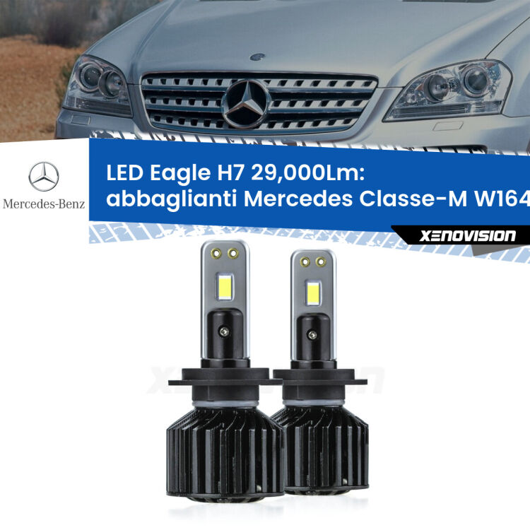 <strong>Kit abbaglianti LED specifico per Mercedes Classe-M</strong> W164 2005-2011. Lampade <strong>H7</strong> Canbus da 29.000Lumen di luminosità modello Eagle Xenovision.