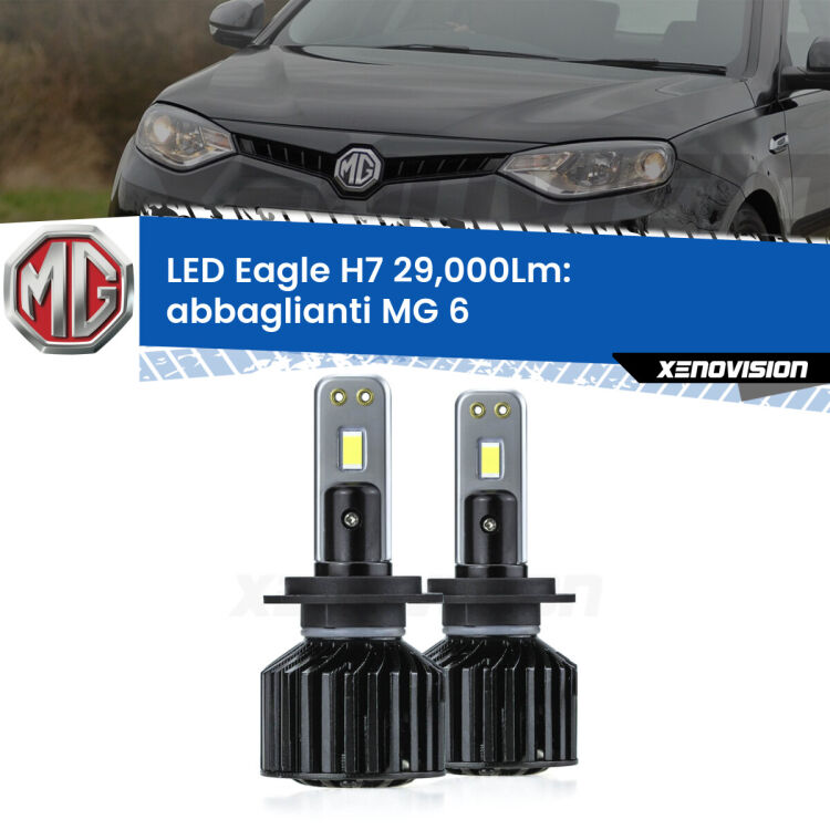 0 Abbaglianti LED H7 29,000Lm per MG 6  2010 in poi <strong>Kit abbaglianti LED specifico per MG 6</strong>  2010 in poi. Lampade <strong>H7</strong> Canbus da 29.000Lumen di luminosità modello Eagle Xenovision.