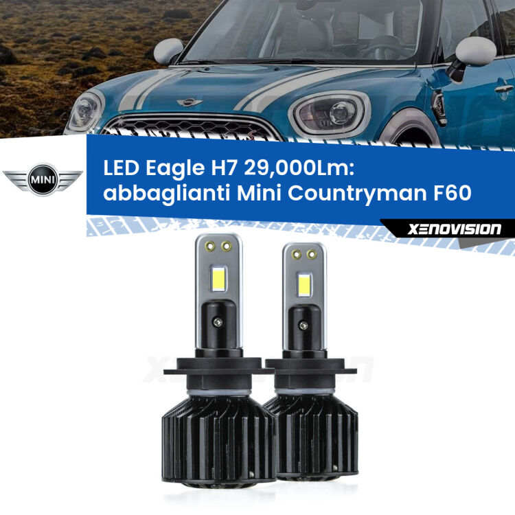 <strong>Kit abbaglianti LED specifico per Mini Countryman</strong> F60 2016-2019. Lampade <strong>H7</strong> Canbus da 29.000Lumen di luminosità modello Eagle Xenovision.