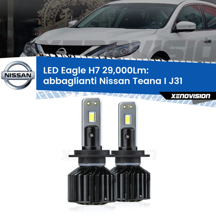 <strong>Kit abbaglianti LED specifico per Nissan Teana I</strong> J31 2003-2008. Lampade <strong>H7</strong> Canbus da 29.000Lumen di luminosità modello Eagle Xenovision.