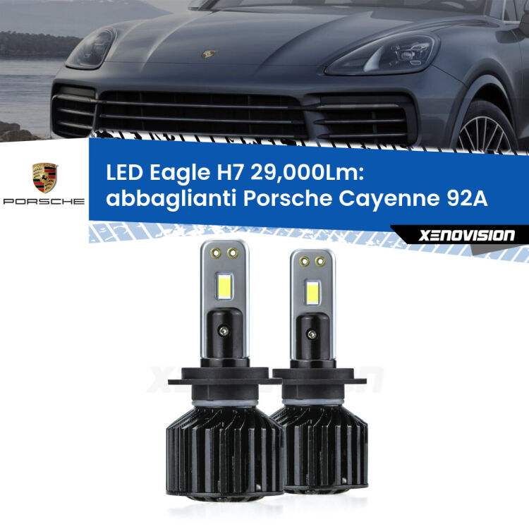 <strong>Kit abbaglianti LED specifico per Porsche Cayenne</strong> 92A fino al 2014, con fari Bi-Xenon. Lampade <strong>H7</strong> Canbus da 29.000Lumen di luminosità modello Eagle Xenovision.