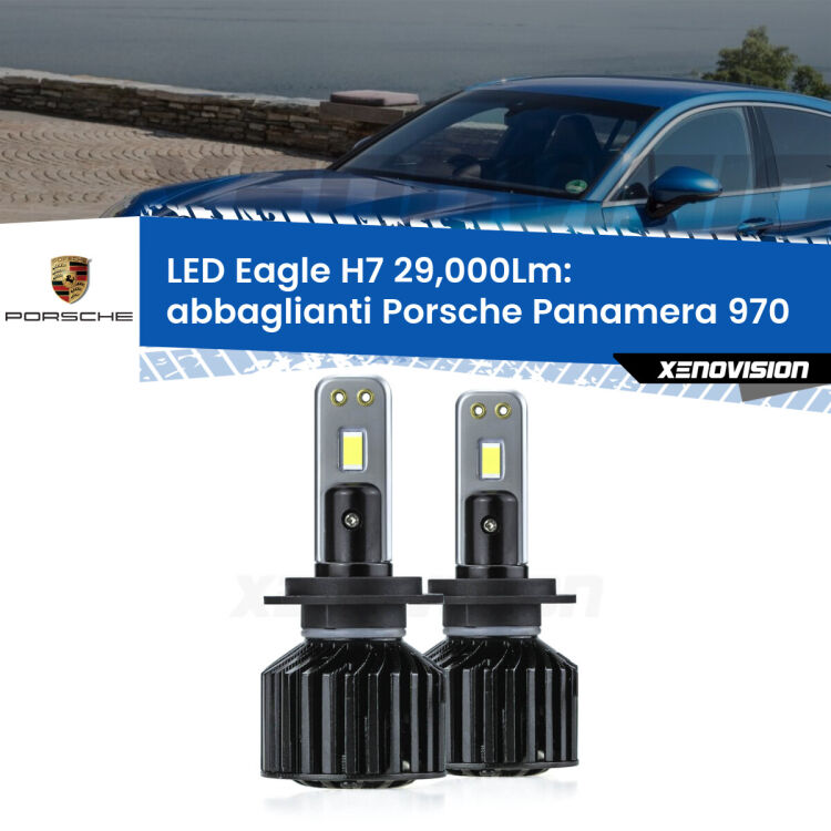 <strong>Kit abbaglianti LED specifico per Porsche Panamera</strong> 970 Full-beam spotlight con fari Bi-Xenon. Lampade <strong>H7</strong> Canbus da 29.000Lumen di luminosità modello Eagle Xenovision.