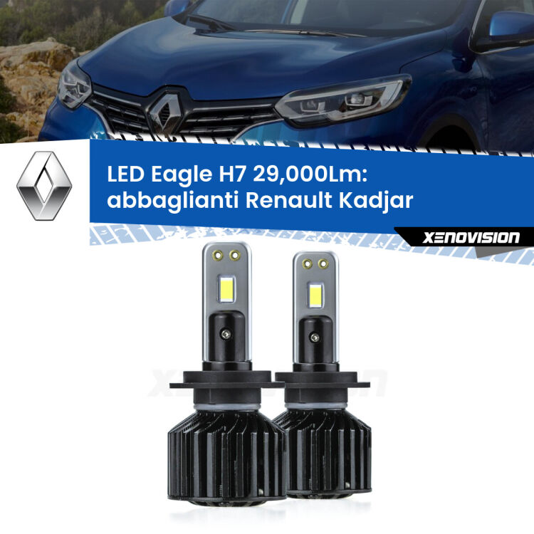 Abbaglianti LED H7 29,000Lm per Renault Kadjar 2015 -2022 <strong>Kit abbaglianti LED specifico per Renault Kadjar</strong> 2015 -2022. Lampade <strong>H7</strong> Canbus da 29.000Lumen di luminosità modello Eagle Xenovision.