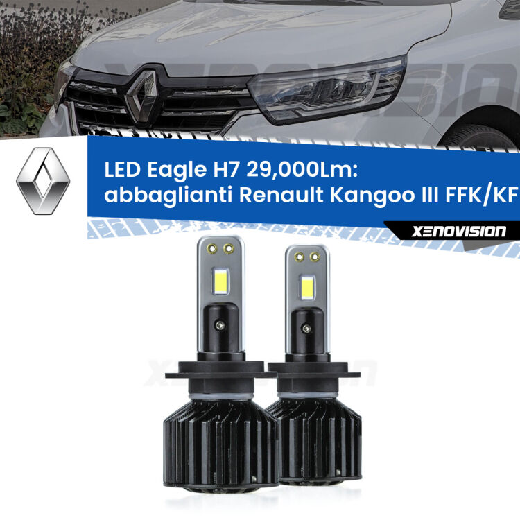 <strong>Kit abbaglianti LED specifico per Renault Kangoo III</strong> FFK/KFK 2021in poi. Lampade <strong>H7</strong> Canbus da 29.000Lumen di luminosità modello Eagle Xenovision.