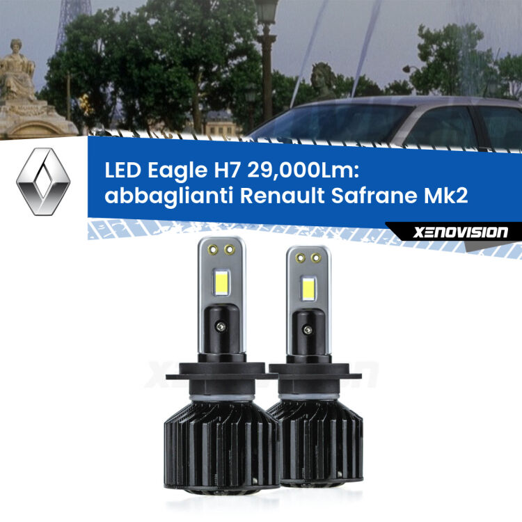 <strong>Kit abbaglianti LED specifico per Renault Safrane</strong> Mk2 con fari Xenon. Lampade <strong>H7</strong> Canbus da 29.000Lumen di luminosità modello Eagle Xenovision.