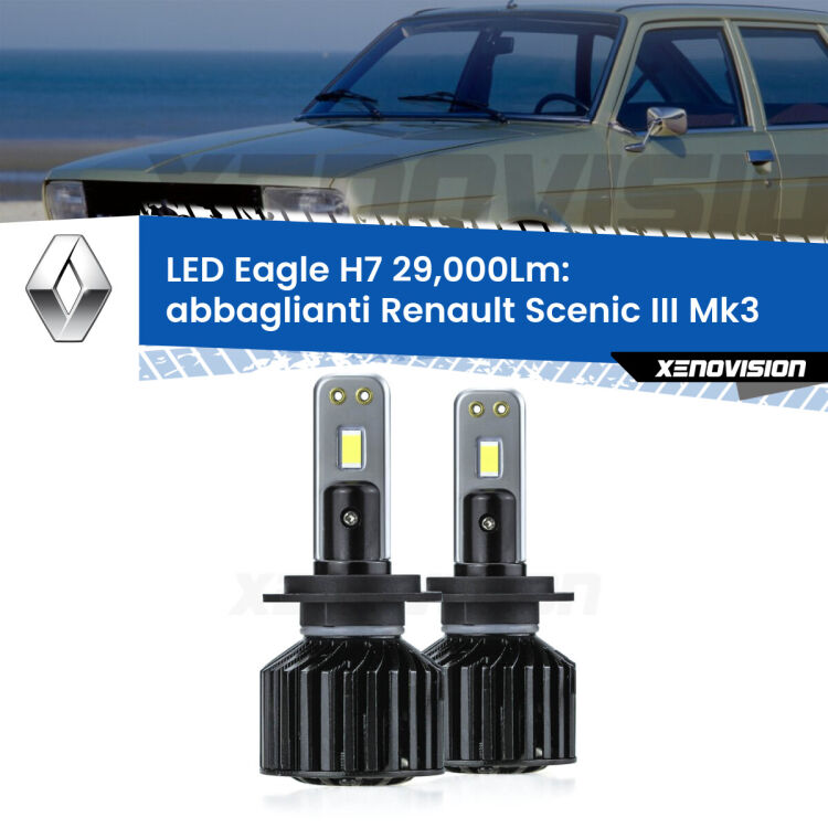 <strong>Kit abbaglianti LED specifico per Renault Scenic III</strong> Mk3 2009-2015. Lampade <strong>H7</strong> Canbus da 29.000Lumen di luminosità modello Eagle Xenovision.