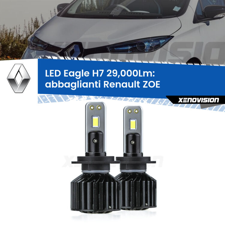 <strong>Kit abbaglianti LED specifico per Renault ZOE</strong>  2012in poi. Lampade <strong>H7</strong> Canbus da 29.000Lumen di luminosità modello Eagle Xenovision.